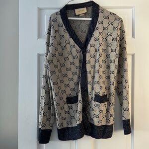 Gucci cardigan is threaded with metallic fibers for the subtlest hint of sparkle
